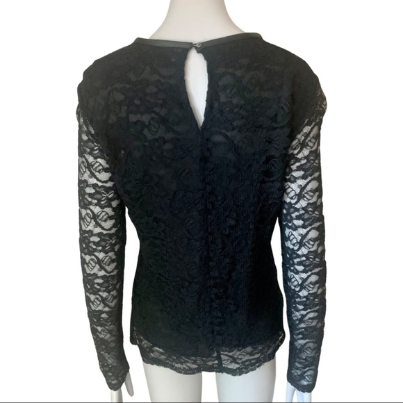 BROCHU WALKER Silk Lace Blouse Sheer Long Sleeves Black Style# HY13965 - Picture 10 of 16